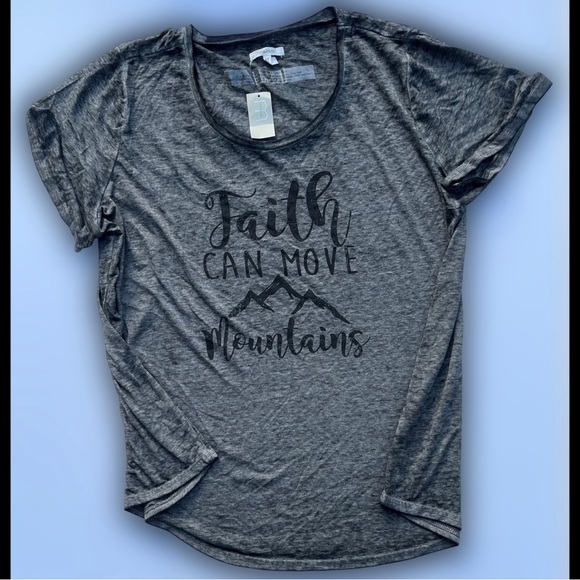 ❗️(3 for $24--Bundle...) ✨ HP ✨ Marled Grey ✨ "Faith Can Move Mountains" Tee ✨ - Picture 3 of 9